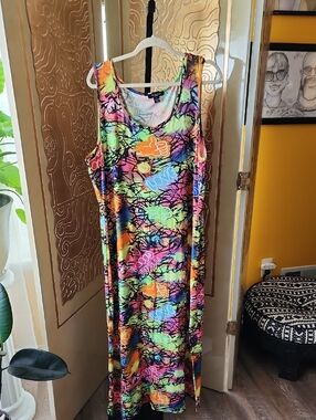 Rouge Helium Neon Green & Pink Print Tank Dress